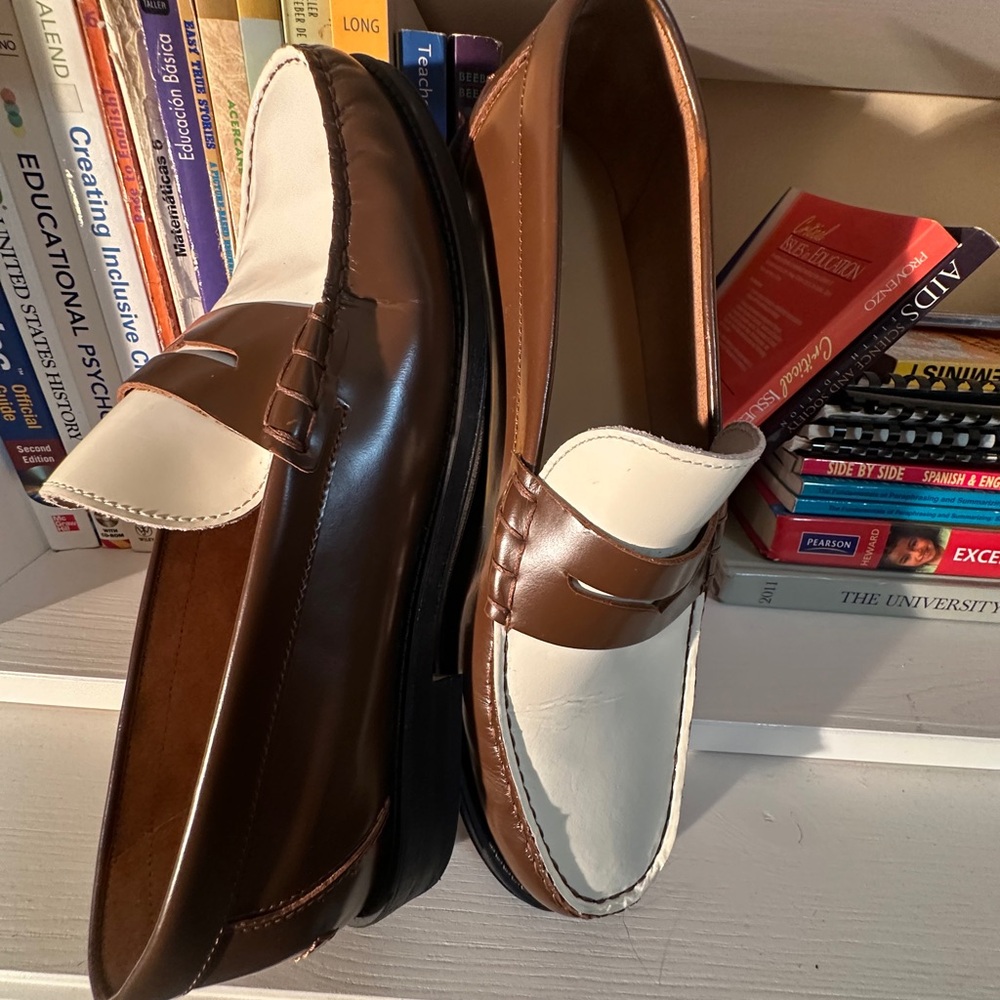 Zara Brown and Cream Leather Penny Loafers - Picture 8 of 14